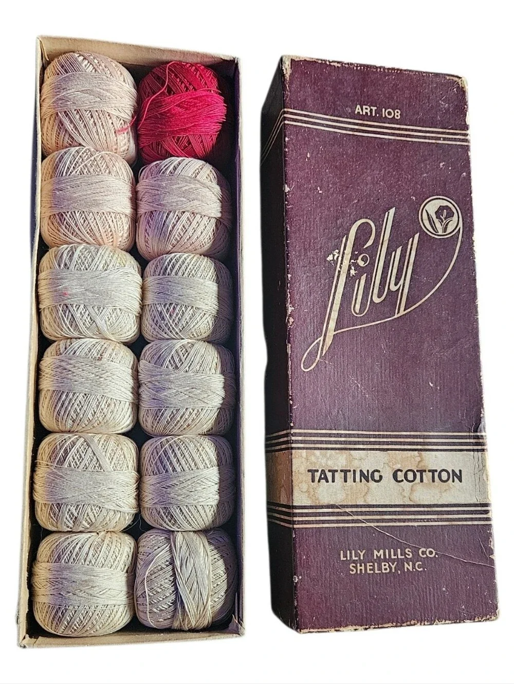 12 Vintage Lily Cotton Tatting Crochet Embroidery Thread In Box